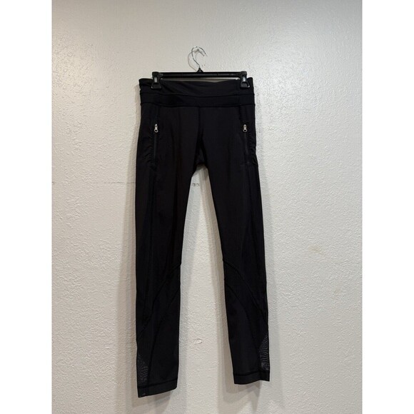 Lululemon Women’s Black Full Length Leggings With Zip Pockets And Mesh  Size 6 - Picture 1 of 10